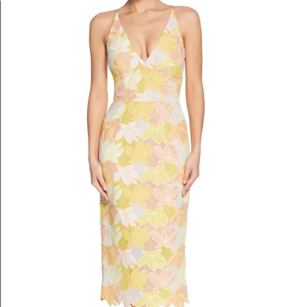 Dress the Population Floral Maxi Dress - Yellow and Pink